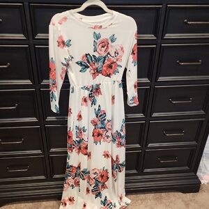 Floral White and Pink Maxi Dress